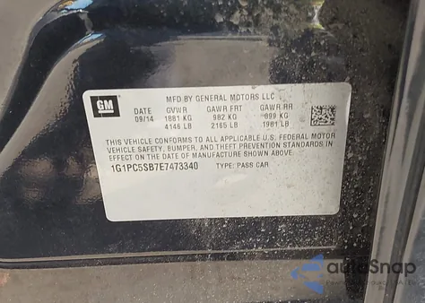 2014 Chevrolet Cruze 1Lt Auto z USA, uszkodzony, nr VIN 1G1PC5SB7E7473340